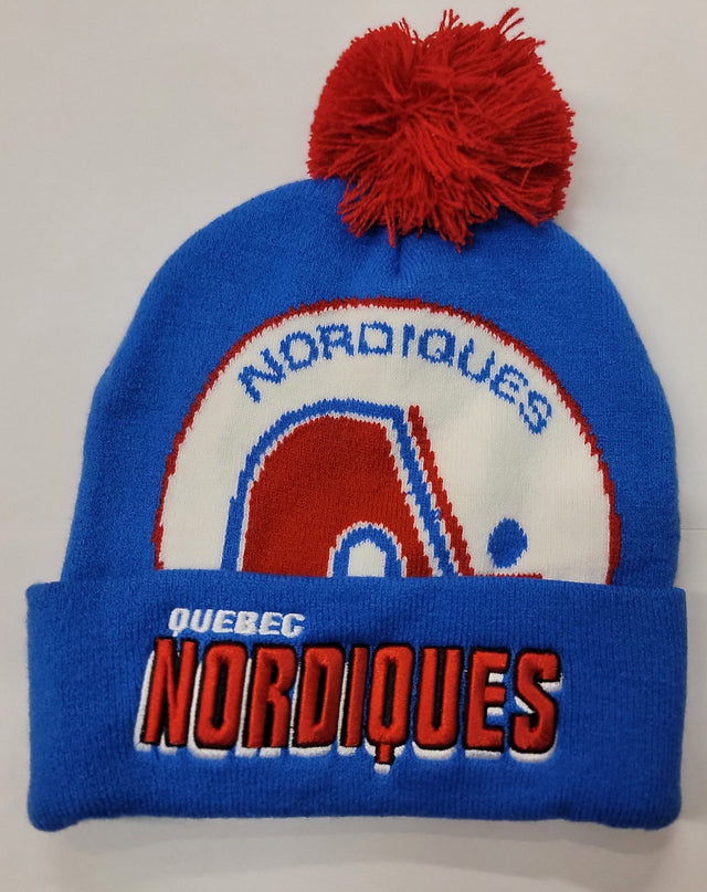 NHL NORDIQUES Mitchell & Ness Puch Out Knit Hat with Pom KTPX22016QNOB