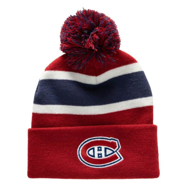 NHL CANADIENS Mitchell & Ness Stripe Cuffed Knit Hat with Pom KTPCLD21212MCAR